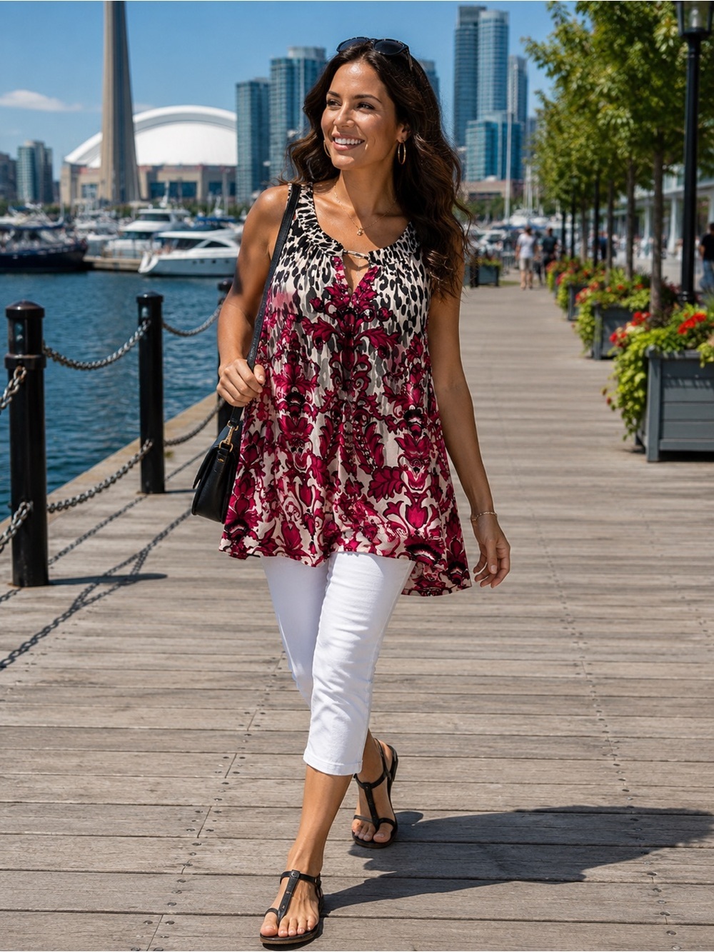NEW WOMAN DESIGN Pink & Black Sleeveless Bohemian Blouse Sz Small